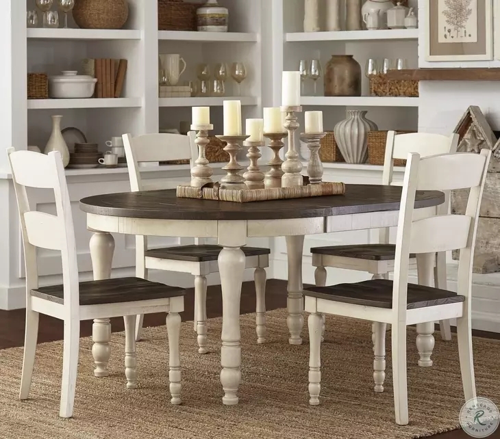 Dining Set Vintage White Turned Pedestal Base Extendable Round Table