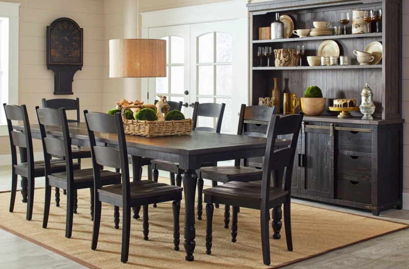 Dining Set with Distressed Two-Tone Finish, Ladder Backs, and Bench