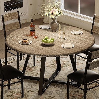 Dining Set with Gray Wood Top and Angled Metal Base