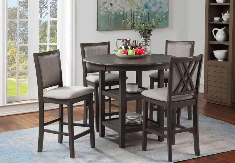 Dining Set with Integrated Table Shelf and Round Counter Height Top
