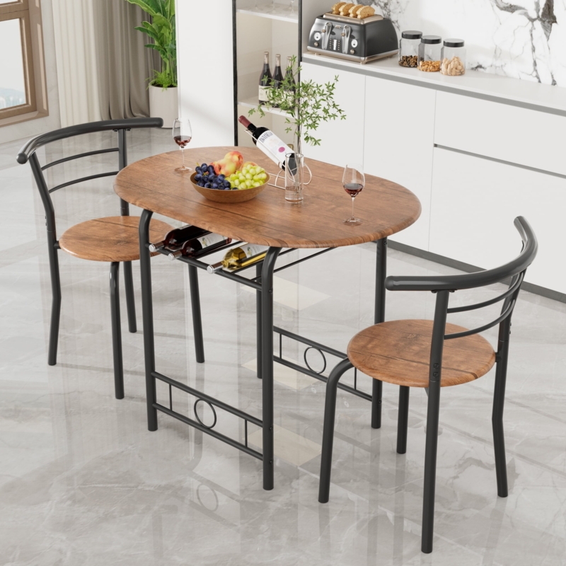 Dining Set with Integrated Wine Rack and Oval Tabletop Dark Brown