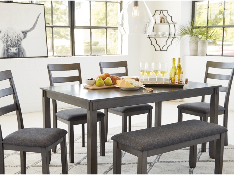 Dining Set with Ladder Back Chairs and Dark Gray Finish Bench