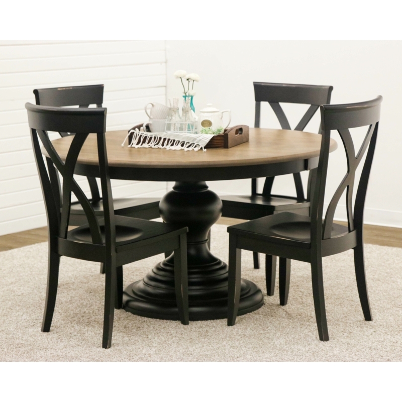 Dining Set with Matte Black X-Back Chairs and Round Wood Top