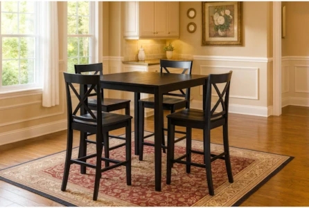 Dining Set X Back Stools Black Counter Height Square 5 Piece