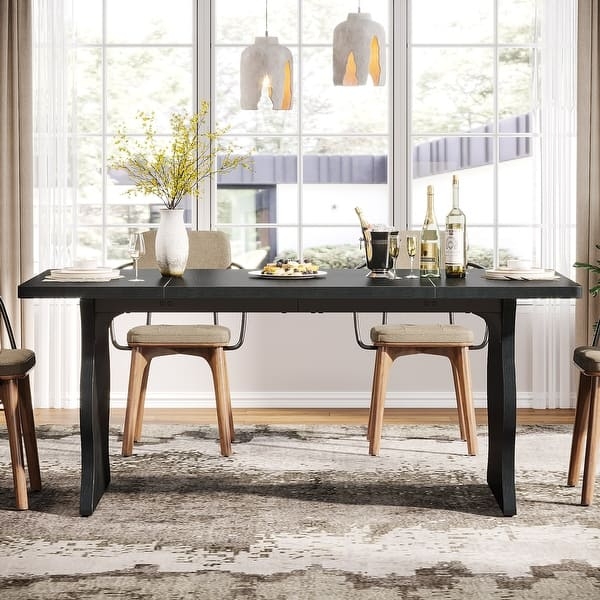 Dining Table Architectural Base Matte Black Curved Leg Dinner Table
