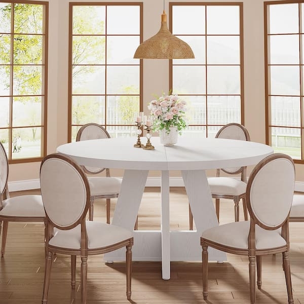 Dining Table Architectural X-Base White Round Top Oval Back Chairs