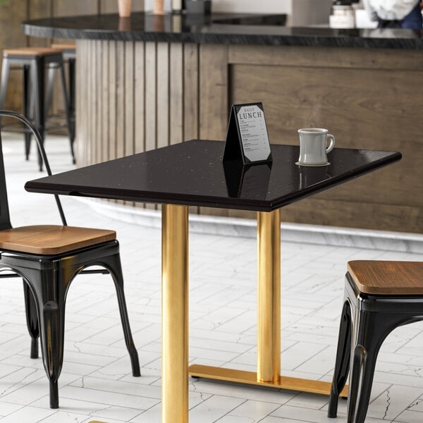 Dining Table Black Galaxy Granite Pattern Gold Double Pedestal