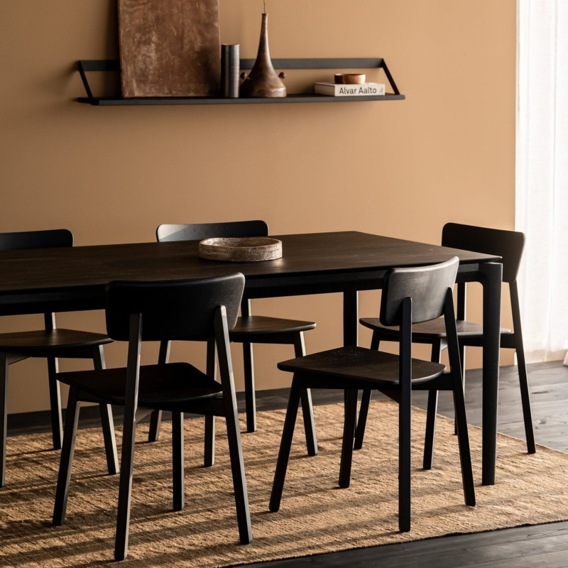 Dining Table Black Oak Finish Sculptural Legs Minimalist Wood Design