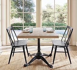 Dining Table Chunky Pedestal Base Square Wood Natural Finish Coastal
