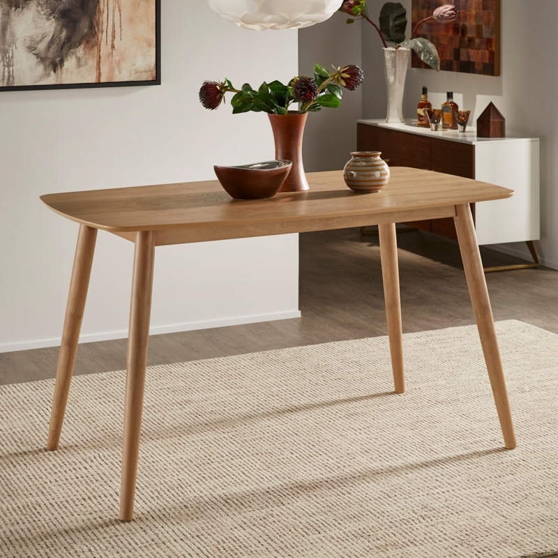 Dining Table Counter Height Natural Finish Tapered Legs Mid-Century