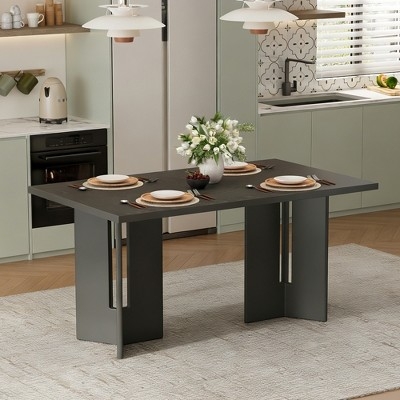 Dining Table Cutout Legs Slab Base Charcoal Farmhouse Dining Table