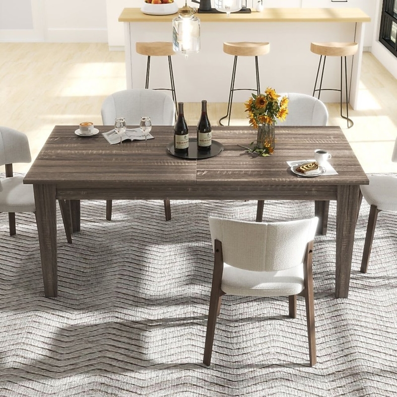 Dining Table Dark Oak Woodgrain Texture Tapered Legs Contemporary