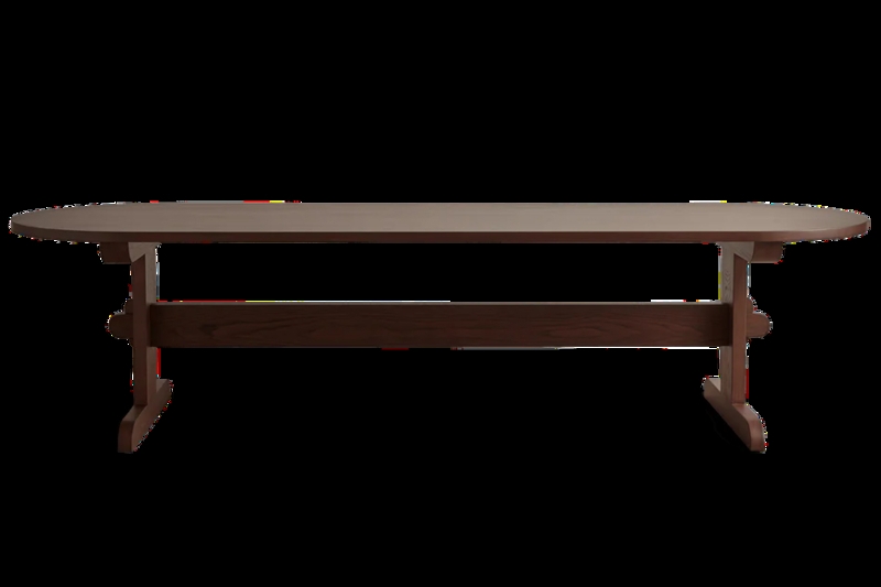 Dining Table, Dark Wood Oval Trestle with Through-Tenon Joinery