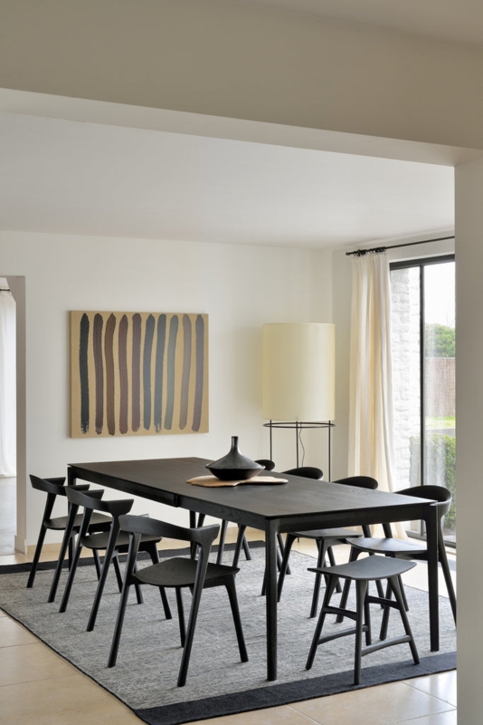 Dining Table Extendable Black Oak Finish Rectangular Tapered Legs