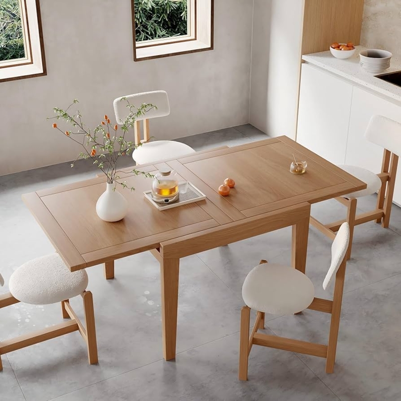 Dining Table Extendable Natural Oak Boucle Chairs Scandinavian Set