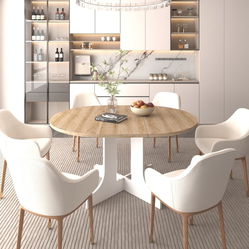 Dining Table, Farmhouse Elliptical Top with White X-Base