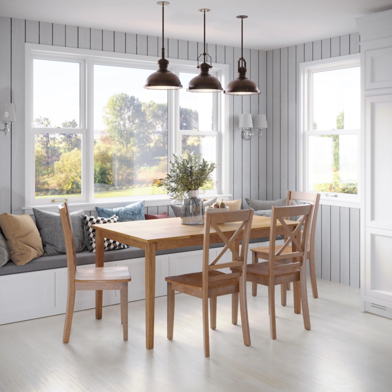 Dining Table: Farmhouse Wood-Toned with X-Back Silhouette Chairs