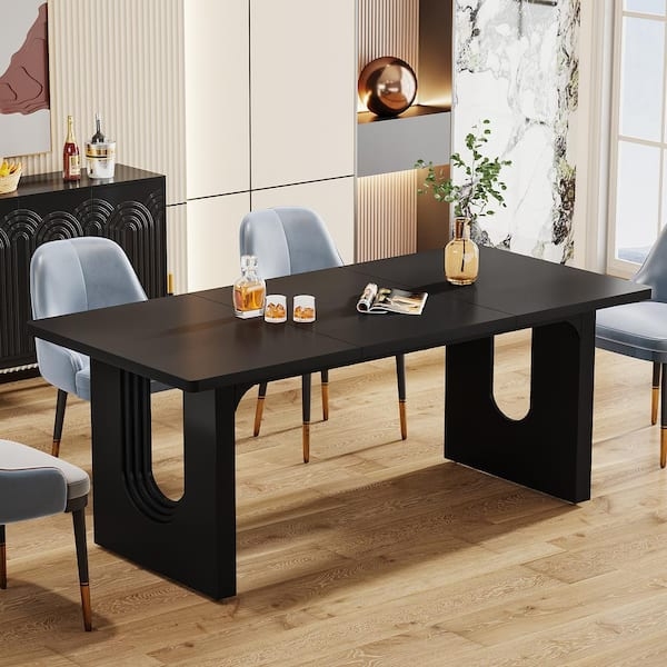 Dining Table featuring Modern U-Shaped Pedestal Legs and Thick Base