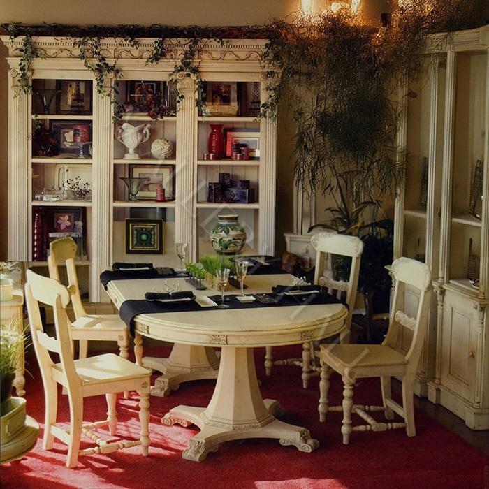 Dining Table French Provincial Oval Ornate Pedestal Distressed Cream