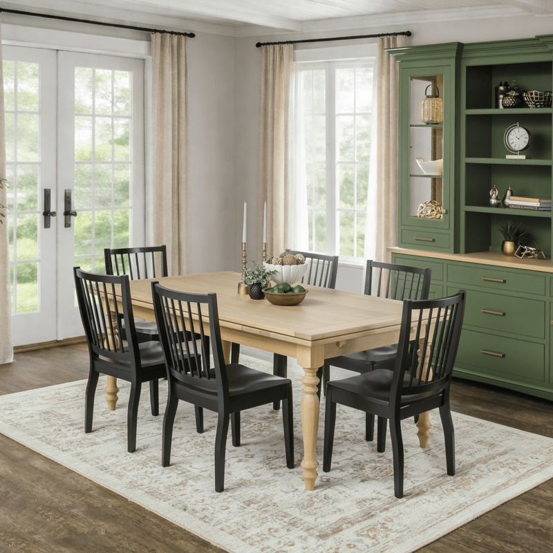 Dining Table in Traditional Natural Wood Finish with Turned Legs