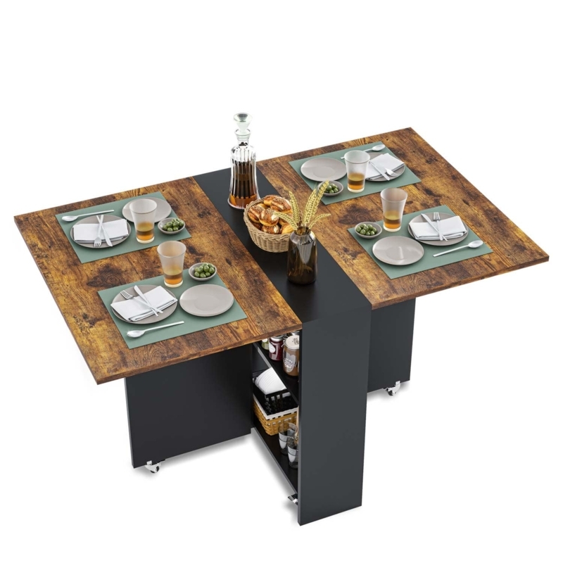 Dining Table Industrial Modern Black Central Storage Unit Wood Top