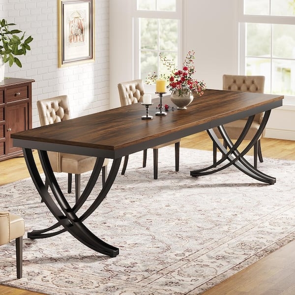 Dining Table Industrial Wood U-Shaped Legs Thick Top Black Metal