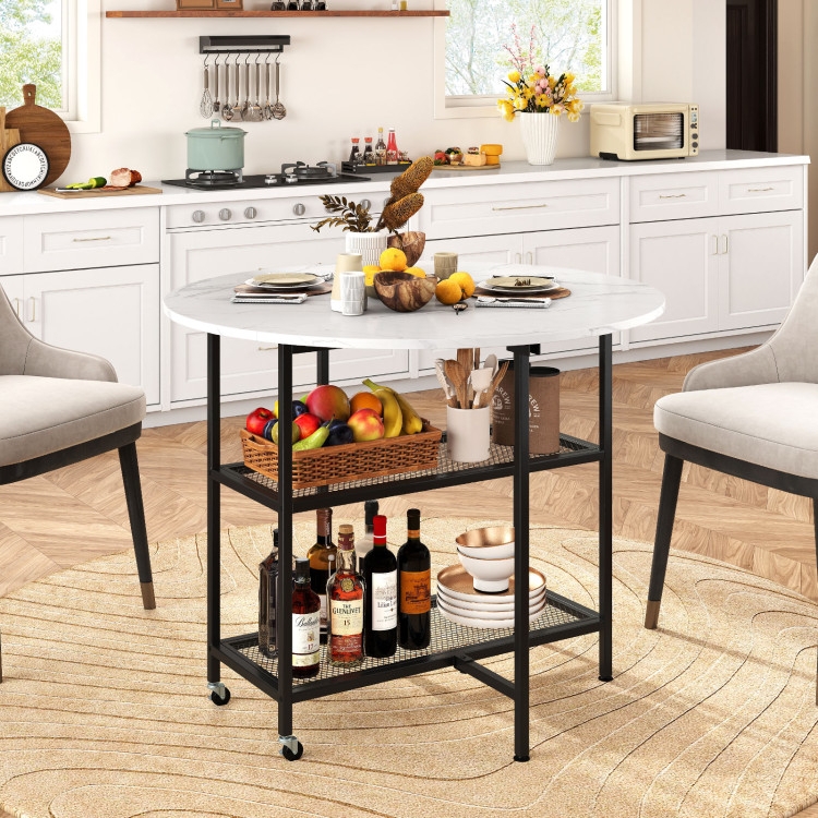Dining Table Integrated Storage Racks Marble Veining Mobile Frame