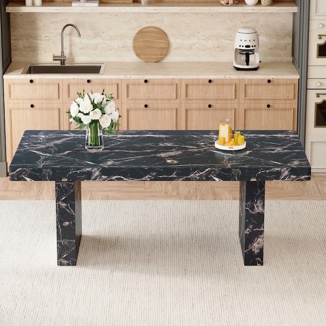Dining Table Large Marble Pattern Monolithic Block Legs