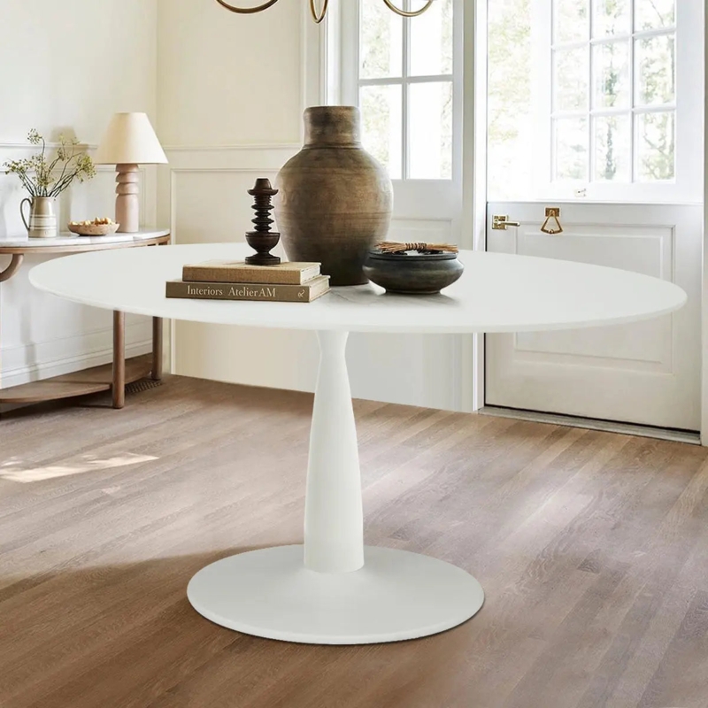 Dining Table Large Sculptural Oval Matte Finish Tapered Pedestal Base