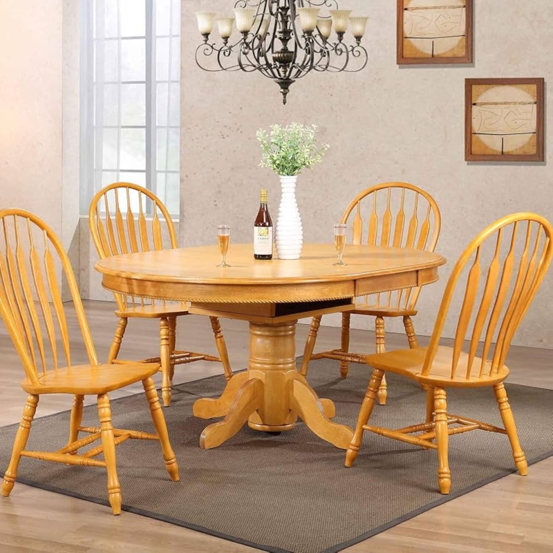 Dining Table Light Oak Oval Pedestal with Butterfly Leaf