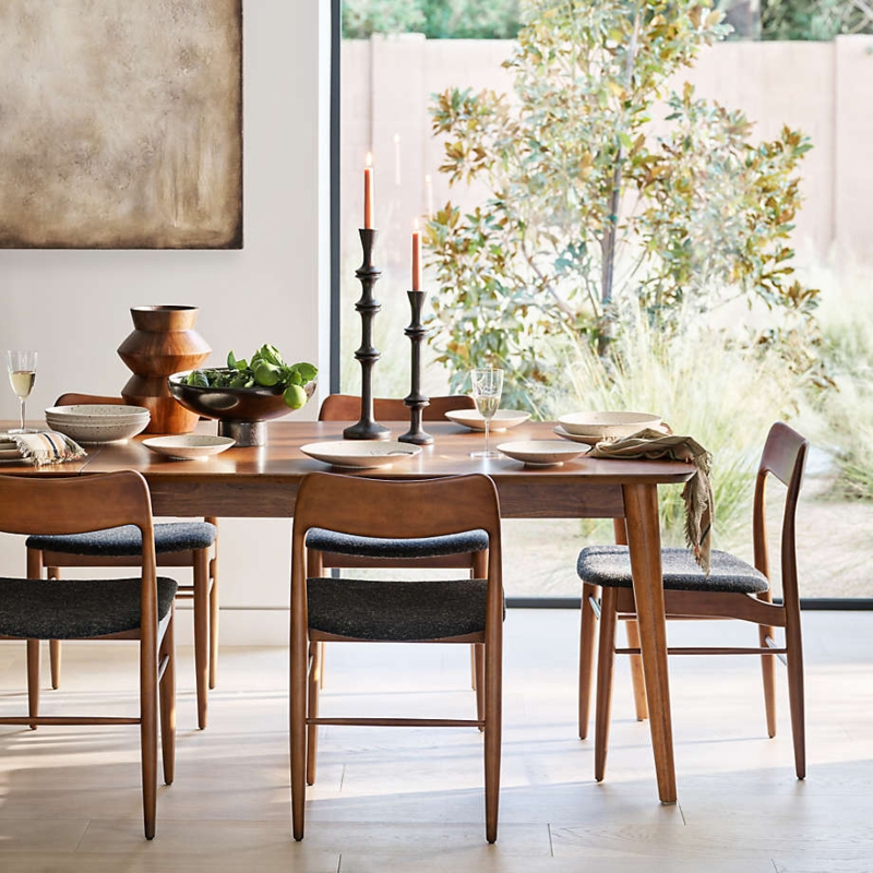 Dining Table Mid-Century Modern Walnut Toned with Tapered Legs Rectangular