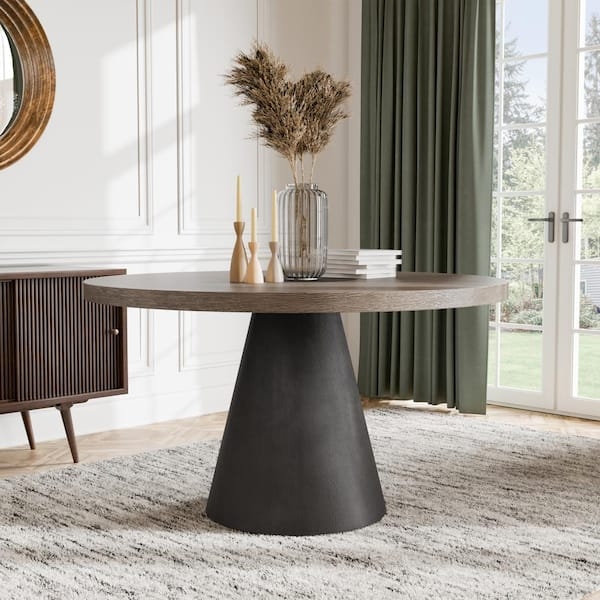 Dining Table Modern Rustic Round with Dark Conical Base