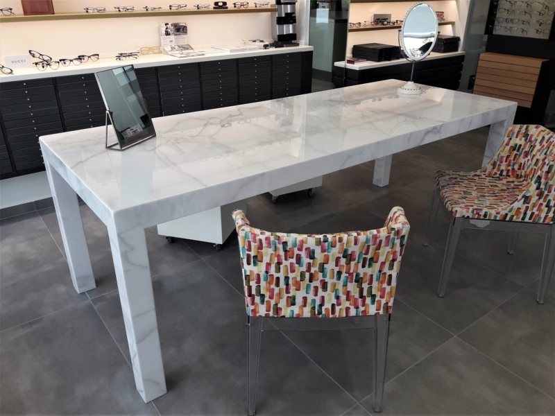 Dining Table Monolithic Design Thick Legs White Marble Finish
