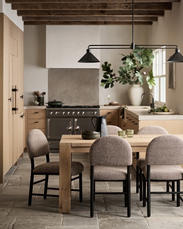 Dining Table Natural Oak Organic Modern Block Legs Matte Finish