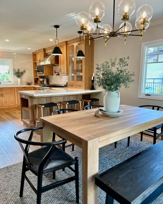 Dining Table Natural Oak with Black Wishbone Chairs