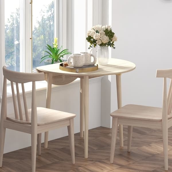 Dining Table Natural Wood Drop Leaf Round Scandinavian Minimalist Nook