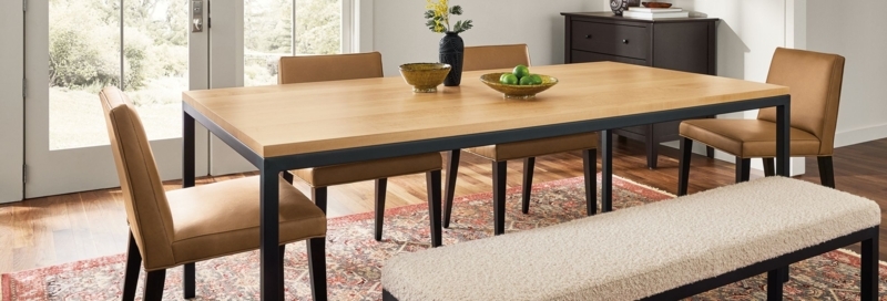 Dining Table Natural Wood Grain Linear Silhouette Modern Design