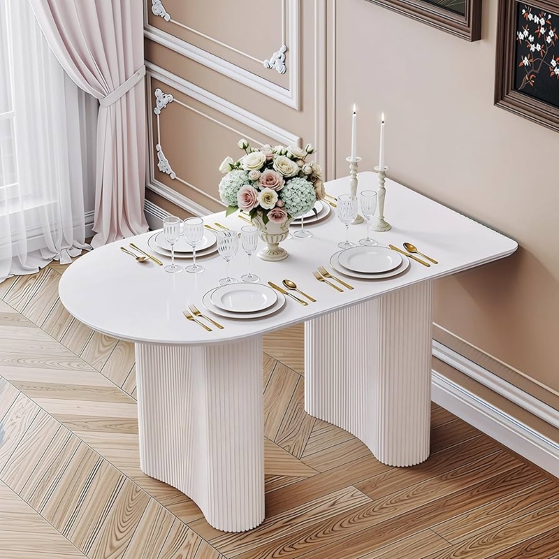 Dining Table Neoclassical Oval Cream White Double Fluted Roman Columns