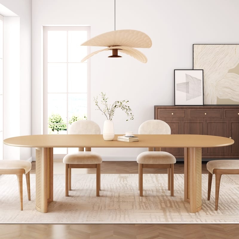 Dining Table Oval Modern Matte Black Double Pedestal Ribbed Base