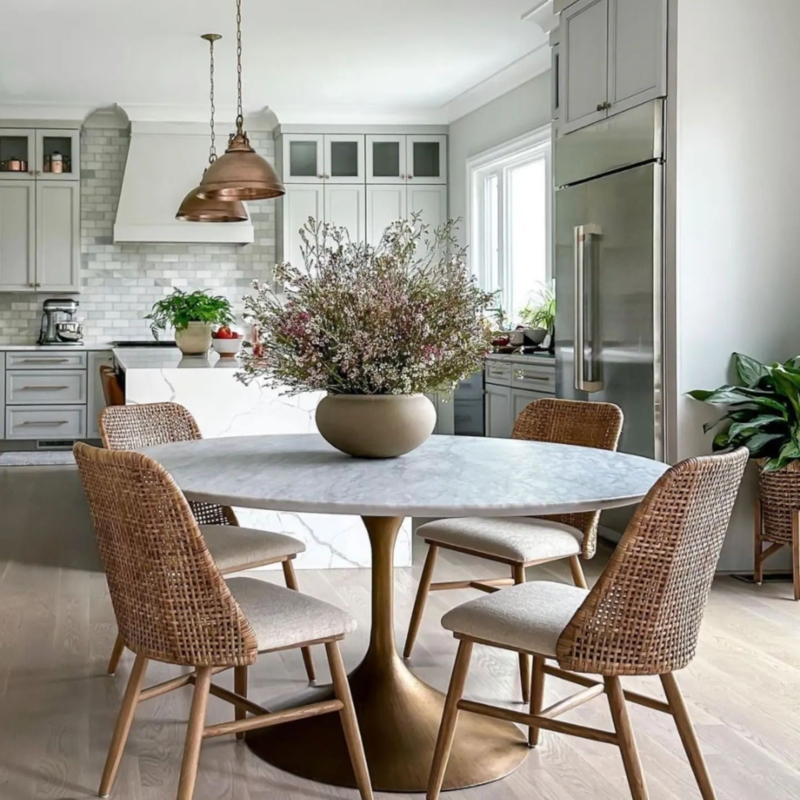 Dining Table Oval White Marble Top Brass Pedestal Base