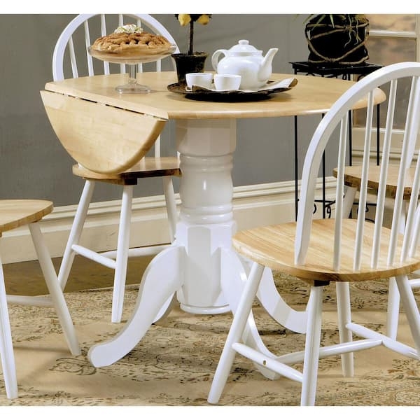 Dining Table Pedestal Base Round Drop Leaf Two Tone Cottage Style