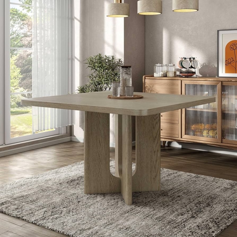 Dining Table Pedestal Base Storage Square Top Modern Farmhouse Kitchen