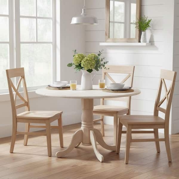 Dining Table, Pedestal Drop Leaf, Natural Wood, Farmhouse.