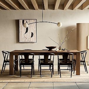 Dining Table Pill Shape Wood Toned Minimalist 8 Seat Capacity
