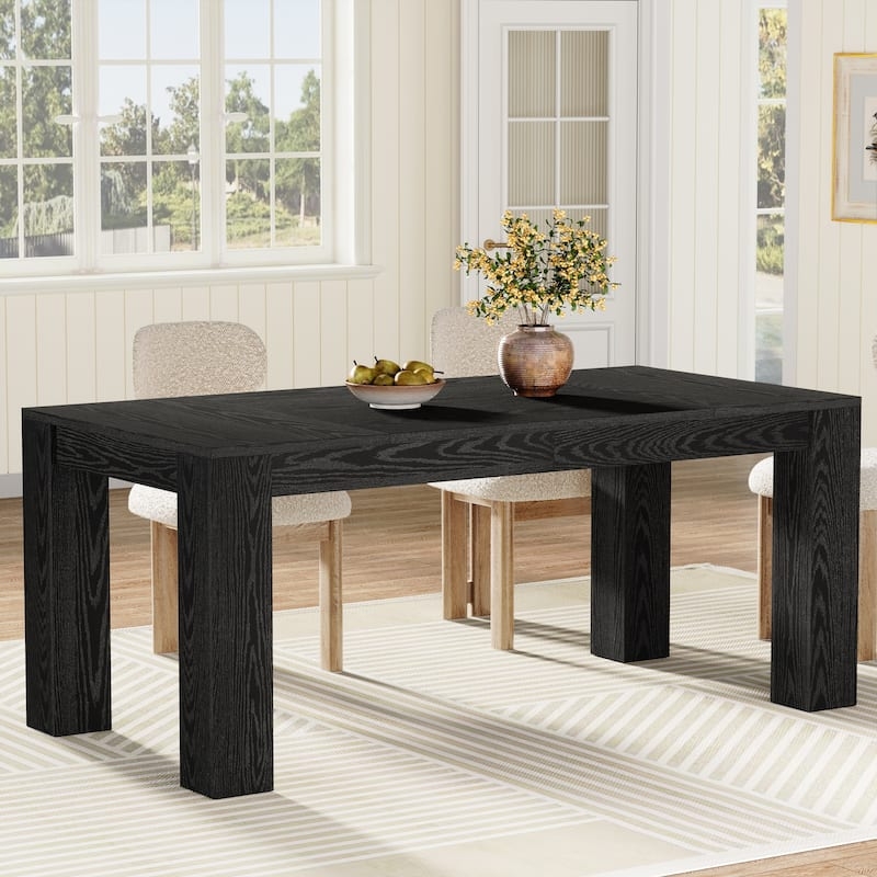 Dining Table Rectangular Block Legs Chunky Silhouette Wood Grain Finish