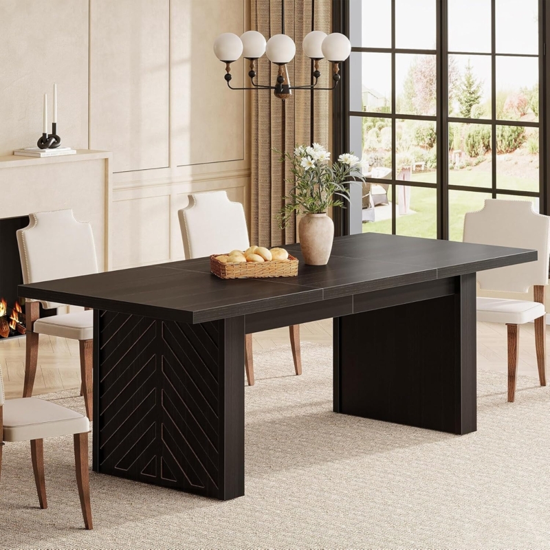 Dining Table Rectangular Chevron Pattern Pedestal Base Architectural