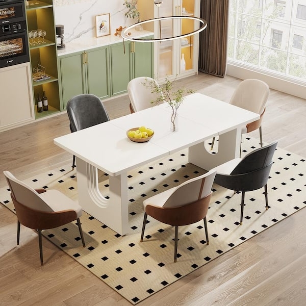 Dining Table Rectangular Contemporary with Unique U-Shaped Pedestal Base