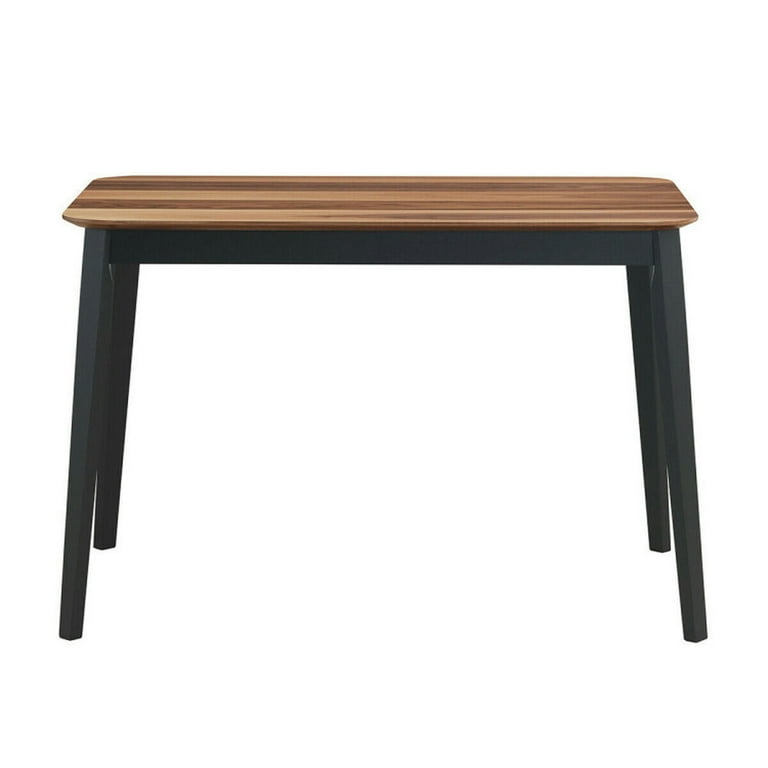 Dining Table Rectangular Two-Tone Wood Top Black Tapered Legs