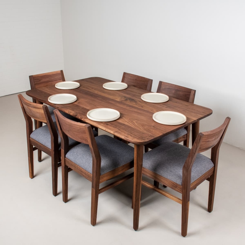 Dining Table Rectangular Warm Wood Seating For 6 Black Upholstery