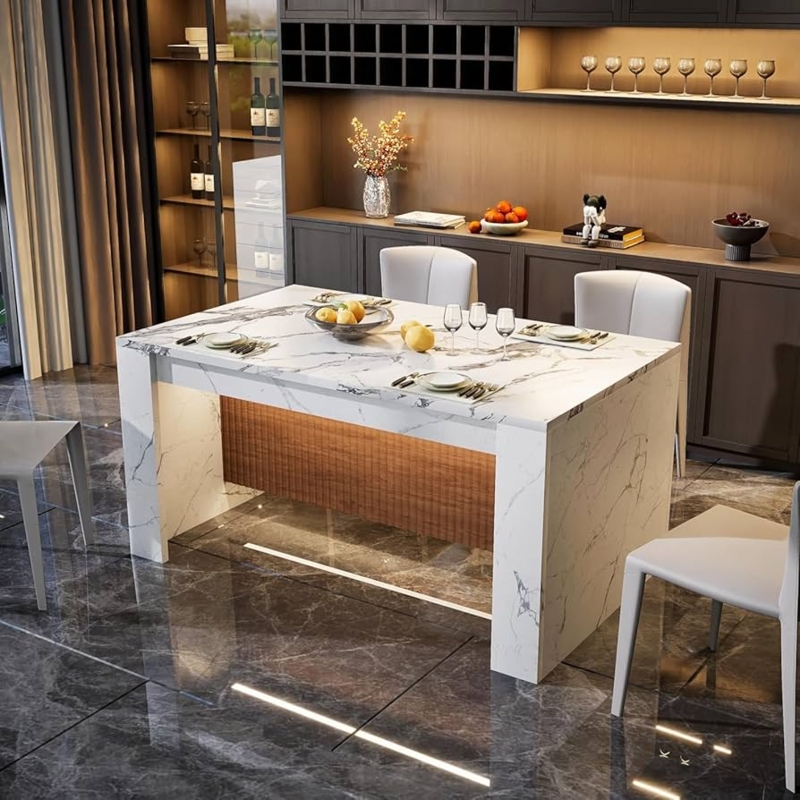 Dining Table Rectangular Waterfall Edge with LED Lighting